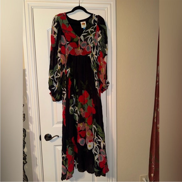 Farm Rio by Anthropologie Floral Long Sleeve Maxi Dress size small - Picture 3 of 10